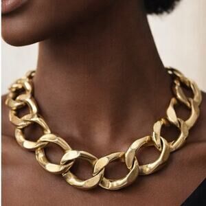 Vintage Heavy Gold Tone Chunky Chain 14” Necklace Statement Collar 1980s 16”